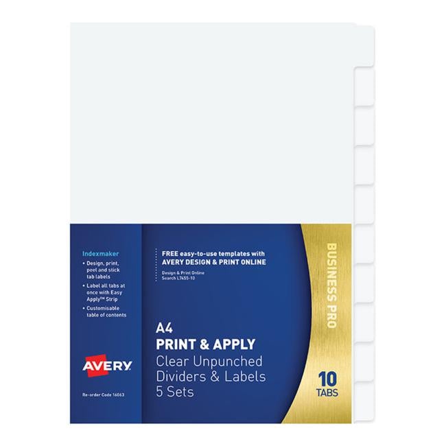 Avery Divider 10 Tab Unpunched Translucent With Labels 5 Sets Of Dividers-Officecentre