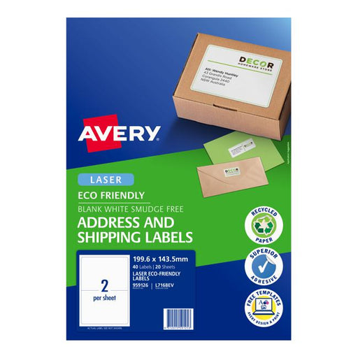 Avery Eco Friendly Address Labels 199.1x143.5mm 2up 20 Sheets-Officecentre