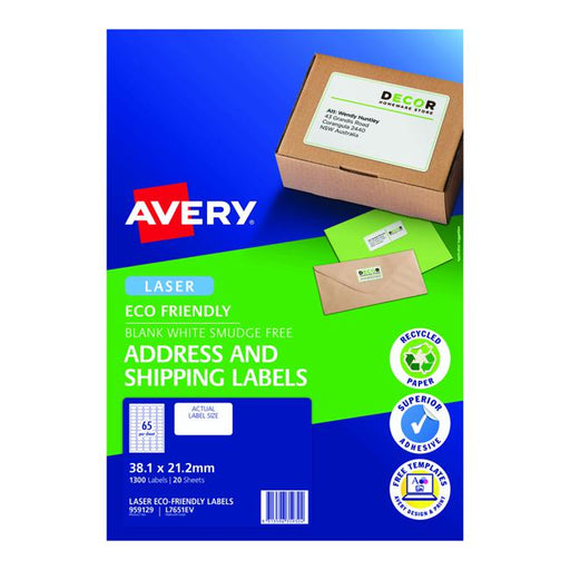 Avery Eco Friendly Address Labels 38.1x21.2mm 65up 20 Sheets-Officecentre