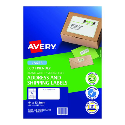 Avery Eco Friendly Address Labels 64x33.8mm 24up 20 Sheets-Officecentre
