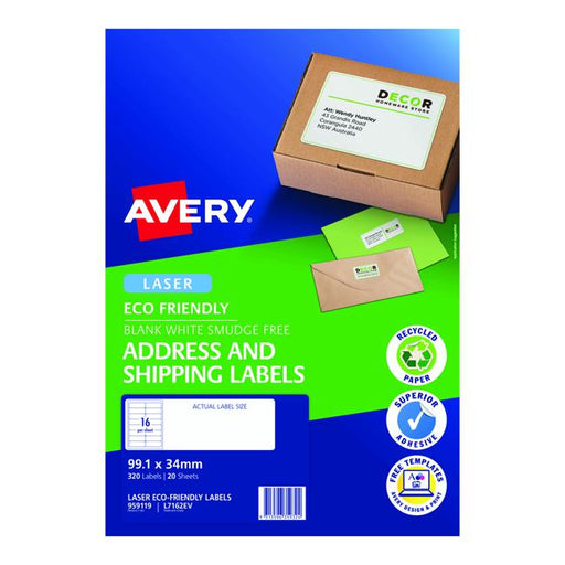 Avery Eco Friendly Address Labels 99.1x34mm 16up 20 Sheets-Officecentre