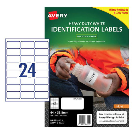 Avery Heavy Duty Id Label J4773 White 24 Up 10 Sheets Inkjet 64×33.8mm-Officecentre
