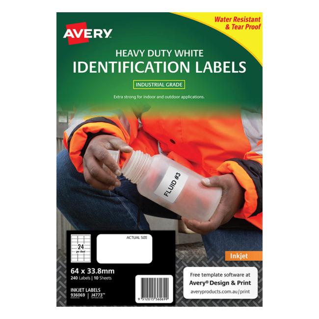 Avery Heavy Duty Id Label J4773 White 24 Up 10 Sheets Inkjet 64×33.8mm-Officecentre