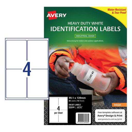 Avery Heavy Duty Id Label J4774 White Up 10 Sheets Inkjet 99.1x139mm-Officecentre