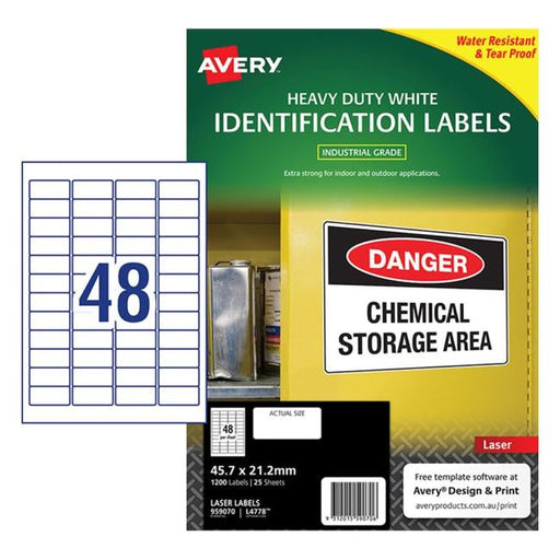 Avery Heavy Duty Id Label L4778 White 48 Up 25 Sheets Laser 45.7×21.2mm-Officecentre