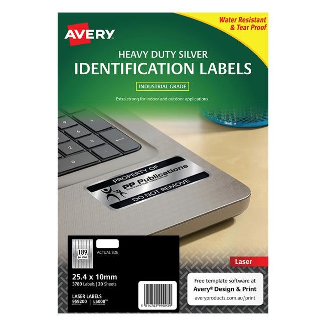 Avery Heavy Duty Id Label L6008 Silver 189 Up 20 Sheets Silver 25.4x10mm-Officecentre