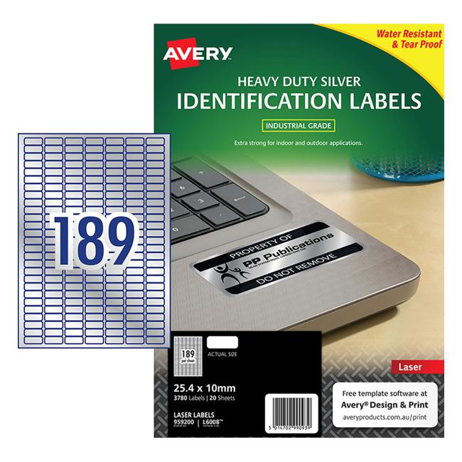 Avery Heavy Duty Id Label L6008 Silver 189 Up 20 Sheets Silver 25.4x10mm-Officecentre