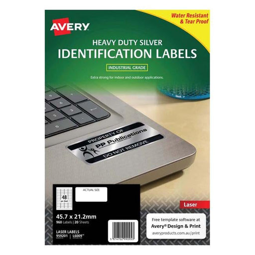 Avery Heavy Duty Id Label L6009 Silver 48 Up 20 Sheets Laser 47.5x21.2mm-Officecentre