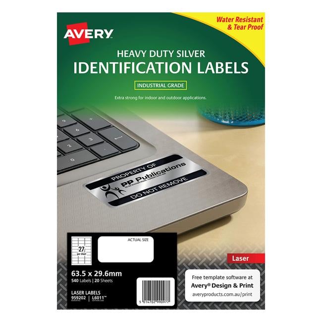 Avery Heavy Duty Id Label L6011 Silver 27 Up 20 Sheets Laser 63.5x29.6mm-Officecentre