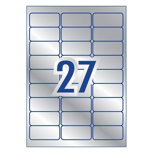 Avery Heavy Duty Id Label L6011 Silver 27 Up 20 Sheets Laser 63.5x29.6mm-Officecentre