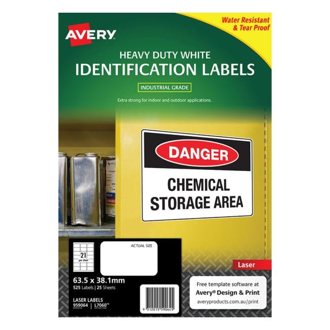 Avery Heavy Duty Id Label L7060 White 21 Up 25 Sheets Laser 63.5×38.1mm-Officecentre