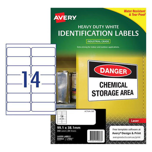 Avery Heavy Duty Id Label L7063 White 14 Up 25 Sheets Laser 99.1×38.1mm-Officecentre
