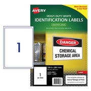 Avery Heavy Duty Id Label L7067 White 1 Up 25 Sheets Laser 199.6×289.1mm-Officecentre