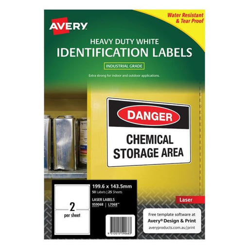Avery Heavy Duty Id Label L7068 White 2 Up 25 Sheets Laser 199.6×143.5mm-Officecentre