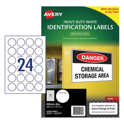 Avery Heavy Duty Id Labl L6112 White 24 Up 10 Sheets Laser 40mm-Officecentre