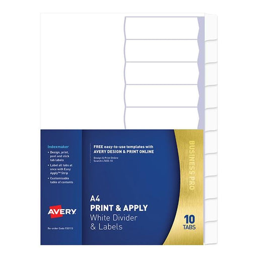 Avery Indexmaker A4 10 Tab White With Easy Apply Label L7455-10-Officecentre