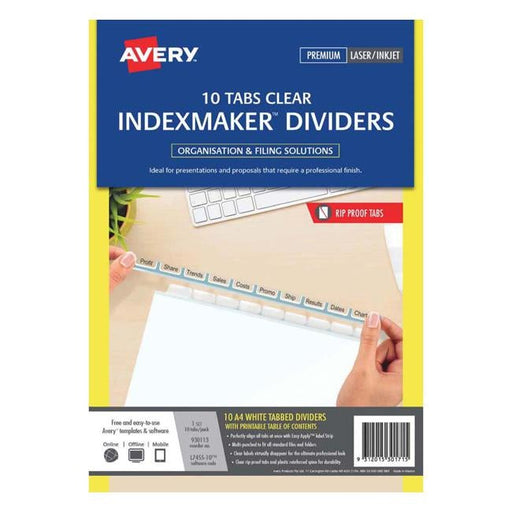 Avery Indexmaker A4 10 Tab White With Easy Apply Label L7455-10-Officecentre