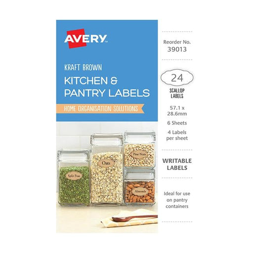Avery Kitchen & Pantry Labels Kraft Scallop 57.1x28.6mm 4up 6 Sheets-Officecentre