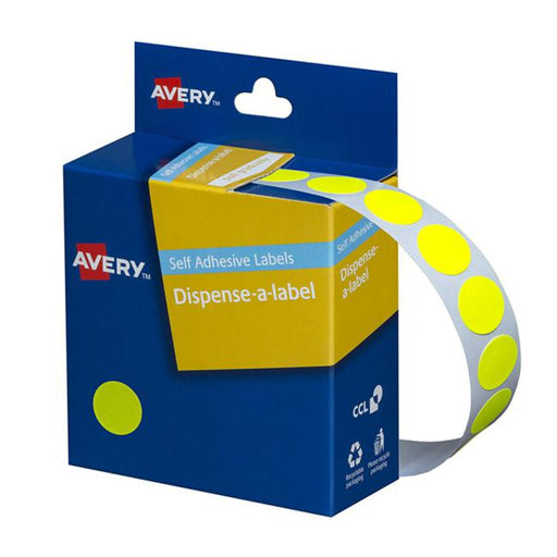 Avery Label Dispenser Dmc14fy Yellow Fluoro Round 14mm 700 Pack-Officecentre