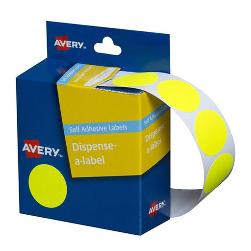 Avery Label Dispenser Dmc24fy Yellow Fluoro Round 24mm 350 Pack-Officecentre