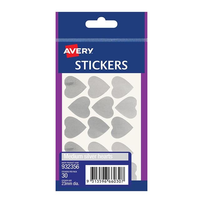 Avery Label Hearts Silver Medium 30 Pack-Officecentre