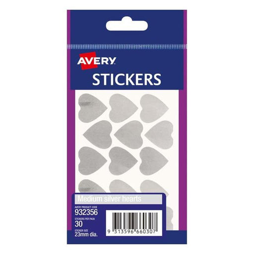 Avery Label Hearts Silver Medium 30 Pack-Officecentre