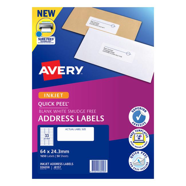 Avery Label J8157-50 Inkjet 50 Sheets-Officecentre