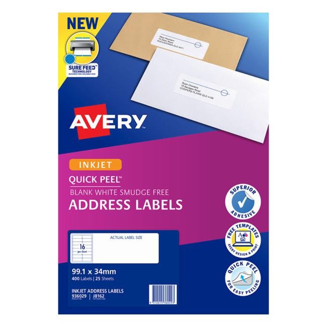 Avery Label J8162-25 Inkjet 25 Sheets-Officecentre