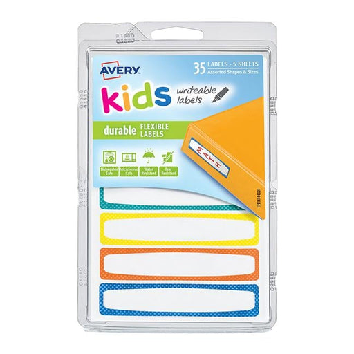 Avery Label Kids Durable Blue Orange Yellow Green Neon Border 89x16mm 7up 5 Sheets-Officecentre