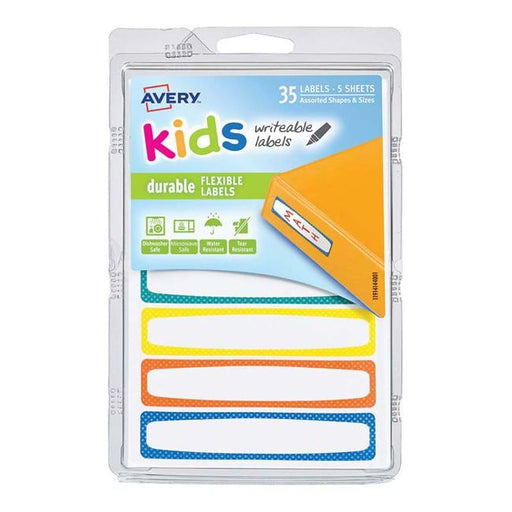 Avery Label Kids Durable Blue Orange Yellow Green Neon Border 89x16mm 7up 5 Sheets-Officecentre