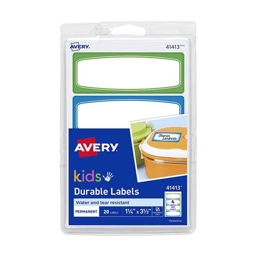 Avery Label Kids Durable Green Blue Border 89x32mm 4up 5 Sheets-Officecentre