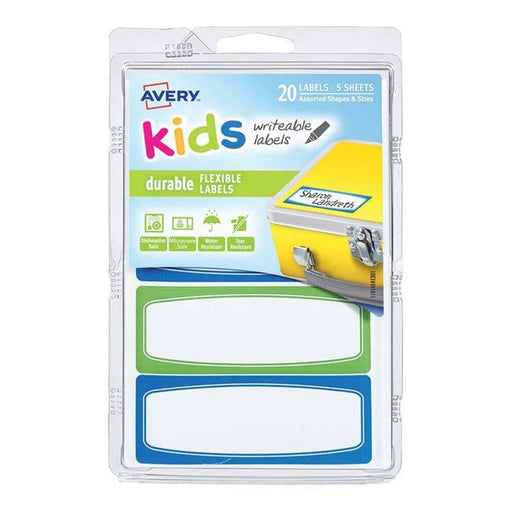 Avery Label Kids Durable Green Blue Border 89x32mm 4up 5 Sheets-Officecentre