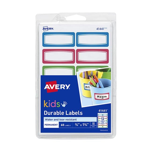 Avery Label Kids Durable Green Blue Red Border 44x19mm 12up 5 Sheets-Officecentre