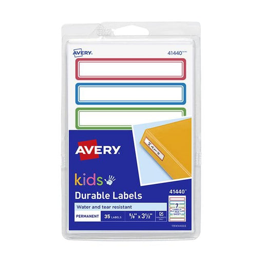 Avery Label Kids Durable Green Blue Red Border 89x16mm 7up 5 Sheets-Officecentre