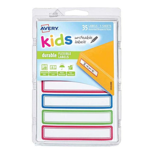 Avery Label Kids Durable Green Blue Red Border 89x16mm 7up 5 Sheets-Officecentre