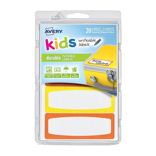 Avery Label Kids Durable Orange Yellow Neon Border 89x32mm 4up 5 Sheets-Officecentre