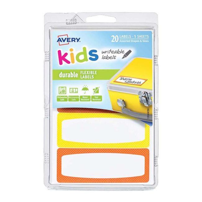 Avery Label Kids Durable Orange Yellow Neon Border 89x32mm 4up 5 Sheets-Officecentre
