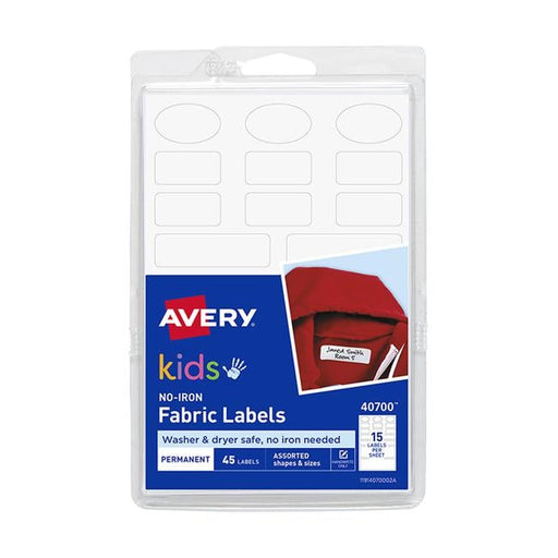 Avery Label Kids No-Iron Fabric Assorted Shape And Size 15up 3 Sheets-Officecentre