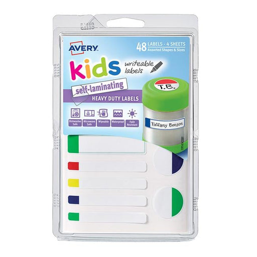Avery Label Kids Self Laminating Neon Assorted Size And Shape 12up 4 Sheets-Officecentre