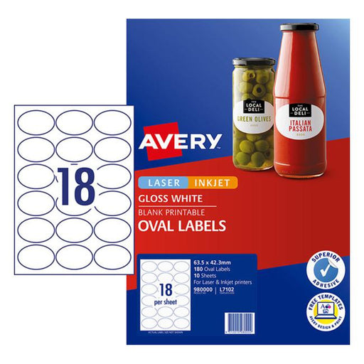 Avery Label L7102 Oval White Glossy 18up 10 Sheets-Officecentre