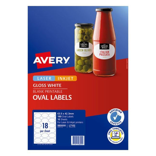 Avery Label L7102 Oval White Glossy 18up 10 Sheets-Officecentre