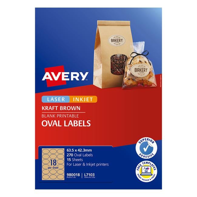 Avery Label L7103 Oval Kraft 18up 15 Sheets-Officecentre