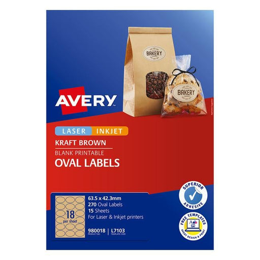 Avery Label L7103 Oval Kraft 18up 15 Sheets-Officecentre