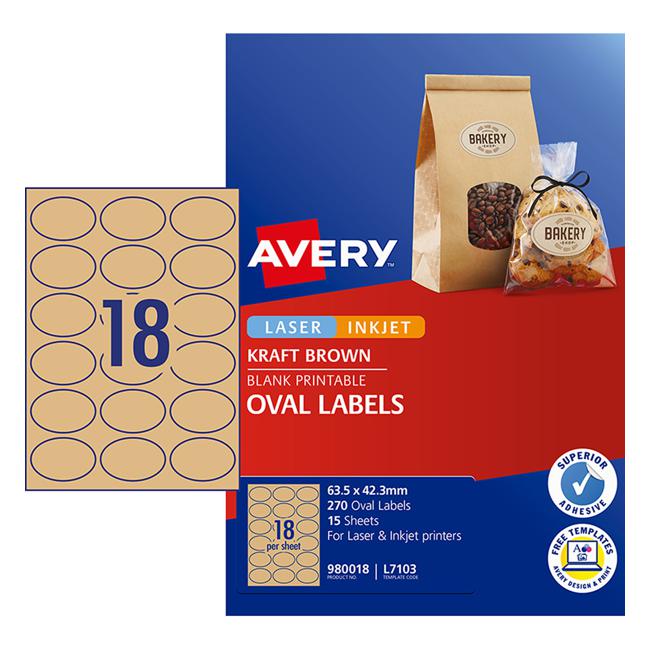 Avery Label L7103 Oval Kraft 18up 15 Sheets-Officecentre