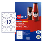 Avery Label L7105 Round White Glossy 60mm 12up 10 Sheets-Officecentre