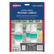 Avery Label L7105 Round White Glossy 60mm 12up 10 Sheets-Officecentre