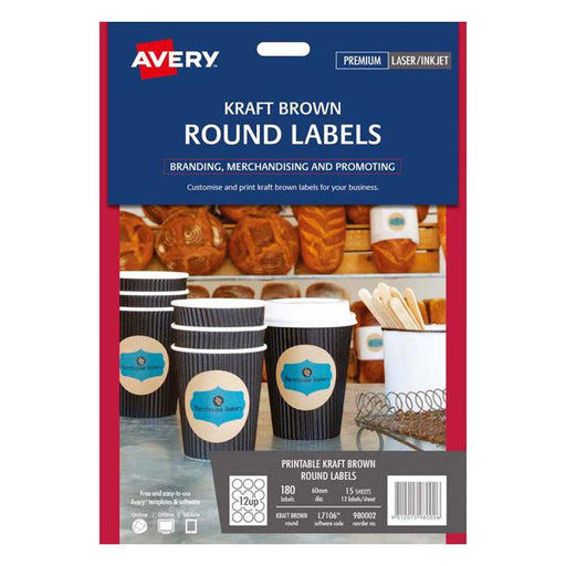 Avery Label L7106 Round Kraft 60mm 12up 15 Sheets-Officecentre