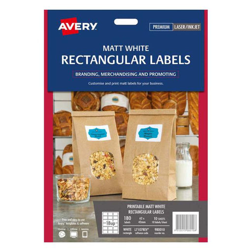 Avery Label L7107REV Rectangular White 18up 10 Sheets-Officecentre