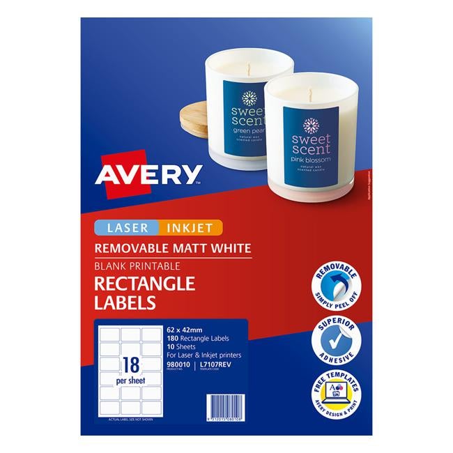 Avery Label L7107REV Rectangular White 18up 10 Sheets-Officecentre