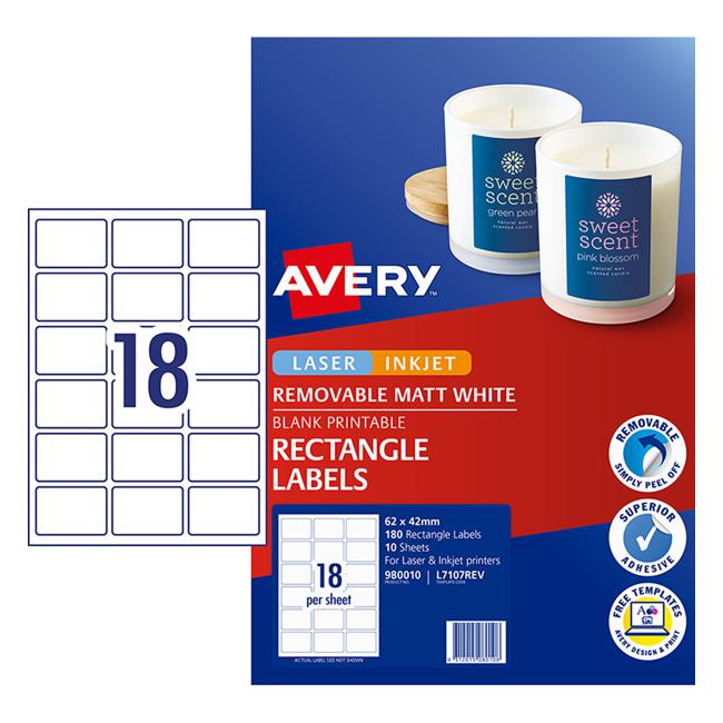 Avery Label L7107REV Rectangular White 18up 10 Sheets-Officecentre